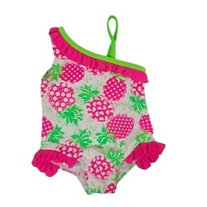 Ocean Pacific OP Infant Pineapple One Piece Swimsuit Neon Green Pink 12 Months